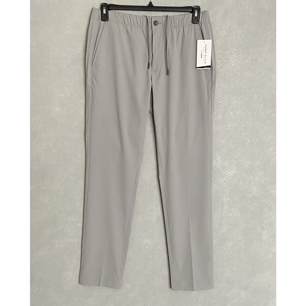 Perry Ellis Portfolio Men's Medium TechWorks Pants Slim Fit Drawstring Alloy NEW - Picture 2 of 13